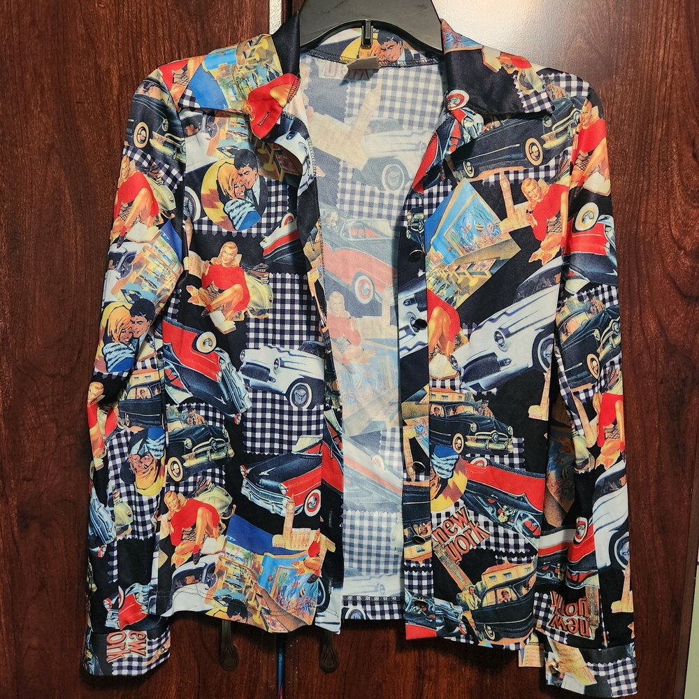 Vintage Graphic Print Button Up Shirt